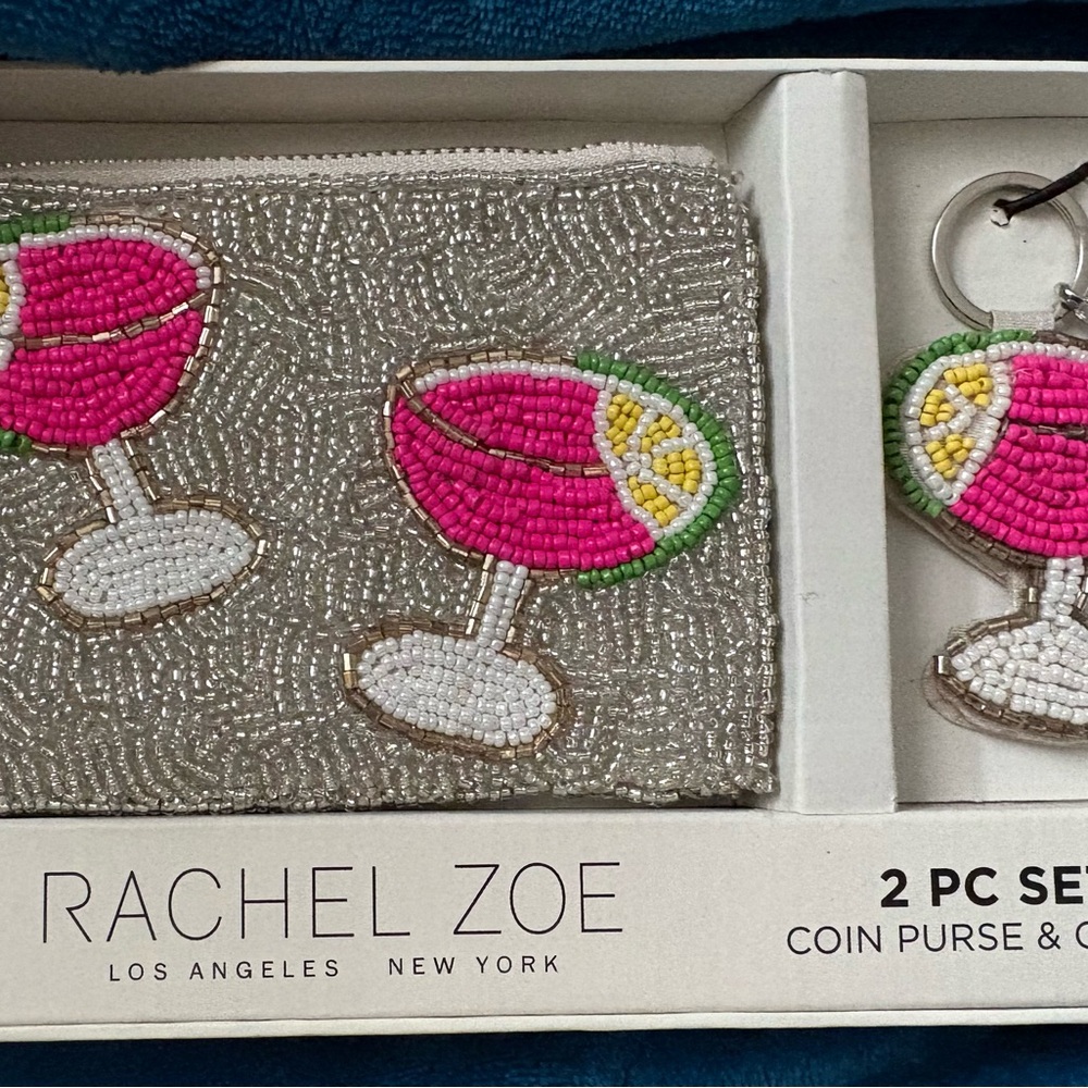 Rachel Zoe Silver Beaded Coin Purse and Charm